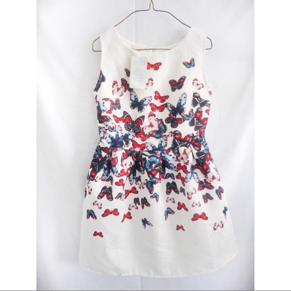 Girls White Butterfly Pattern Dress size 10